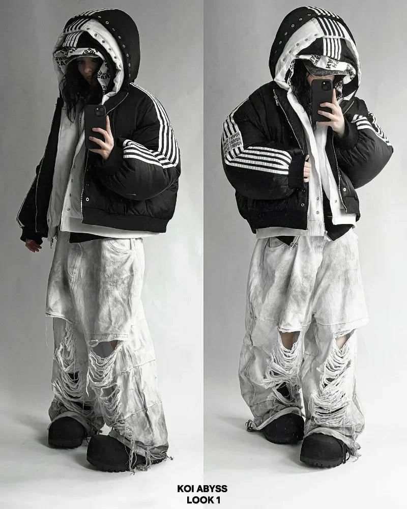 Harajuku Striped Warm Cotton-Padded Jacket