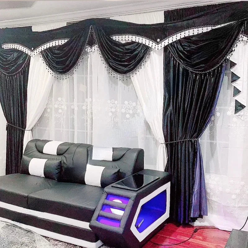 New Luxury Curtains Black White Valance