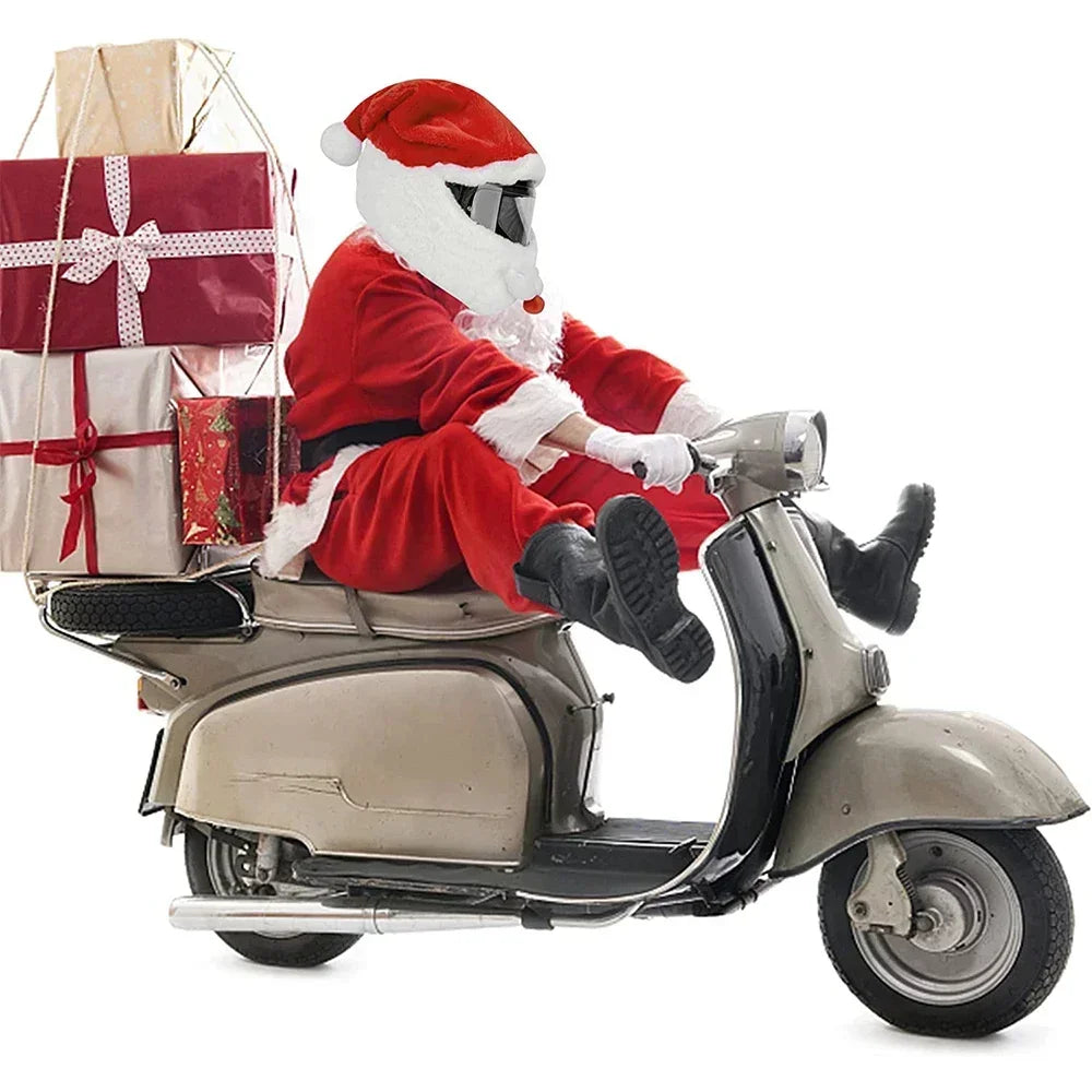 Christmas Motorcycle Full Helmet Plush Cover Santa Claus
