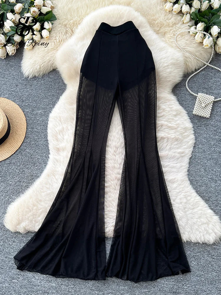 Sheer Mesh Stretchy Flare Pants