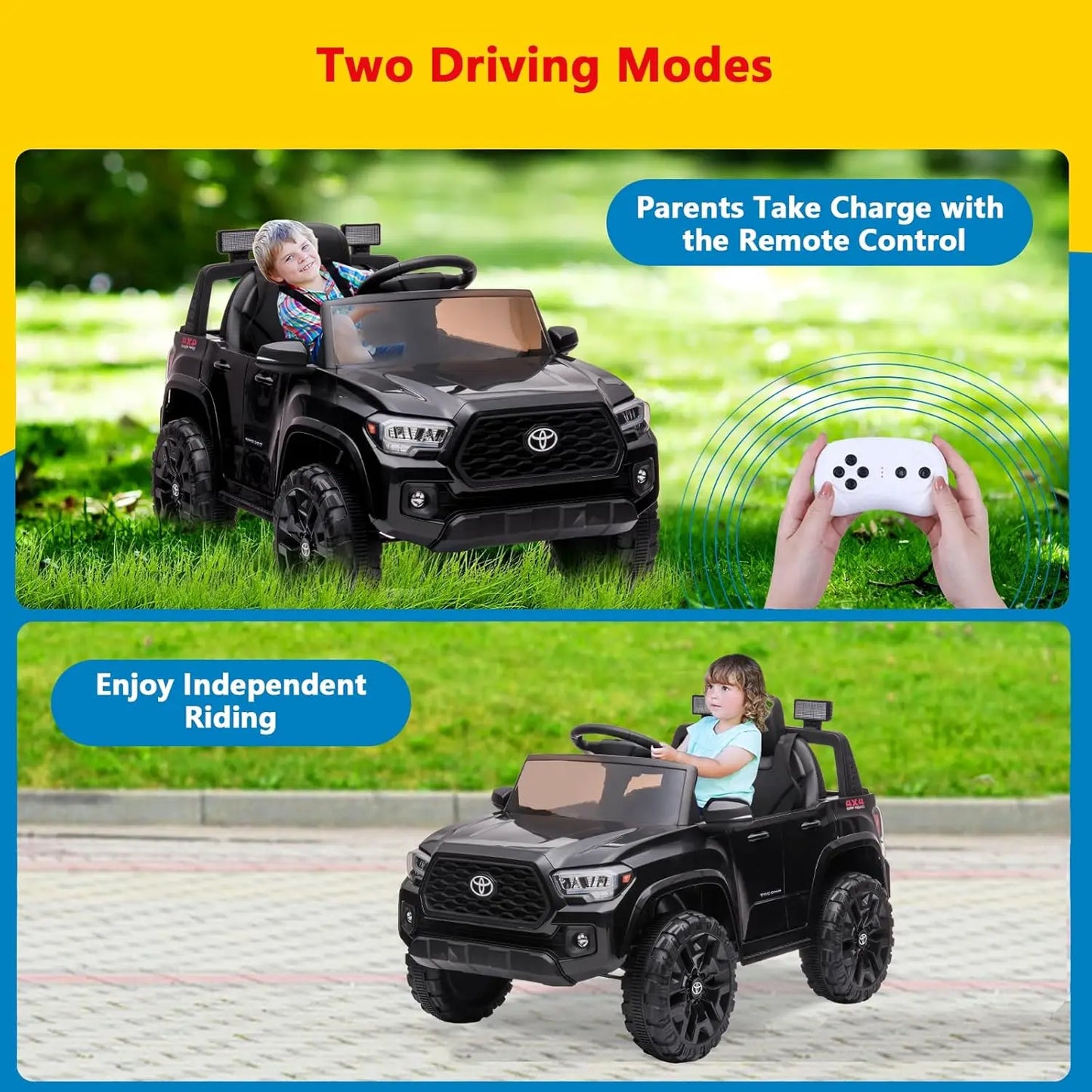 12V Kids Ride on Truck Electric Vehicle Toy with Remote Control, Spring Suspension Safety Belt, Soft Start, LED Light, 3 Speeds