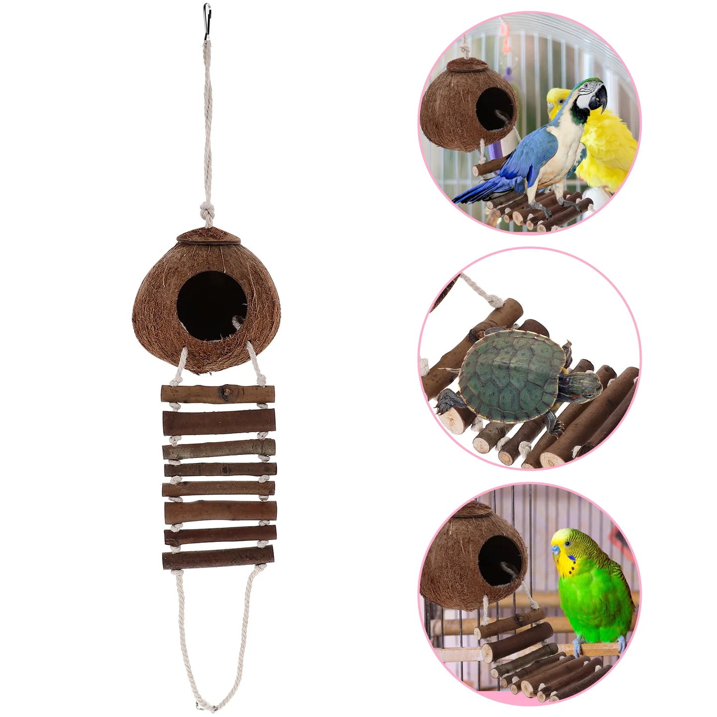 Hermit Cave Habitat with Ladder Hanging Ring Coconut Shell