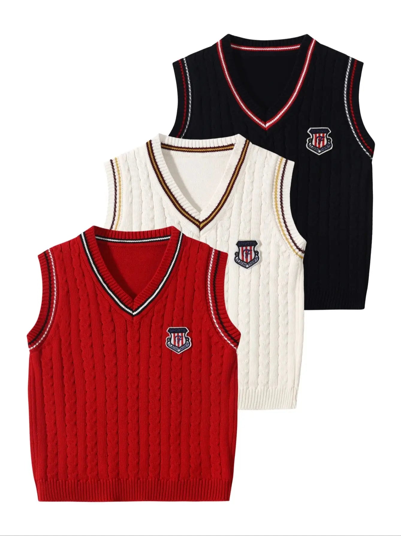 3 Pack Preppy Style Sleeveless Sweater Vests