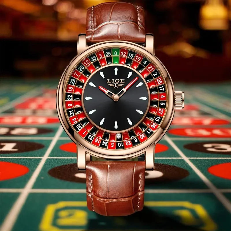 Russian Roulette Dial Leather Band Luminous Wristwatch