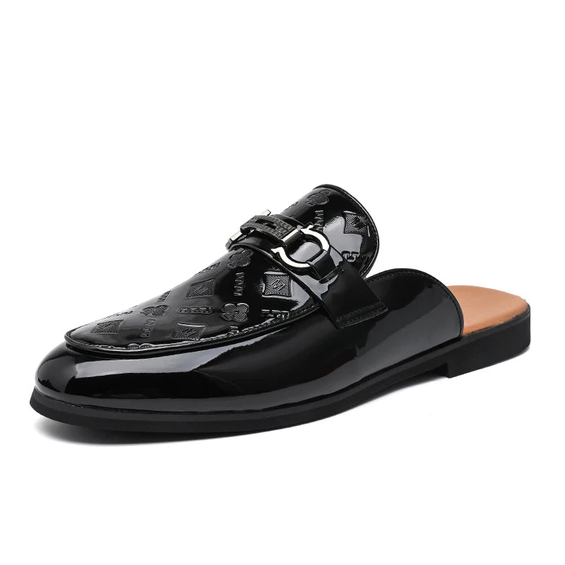 Designer Patent Leather Mens Mules Half Shoes
