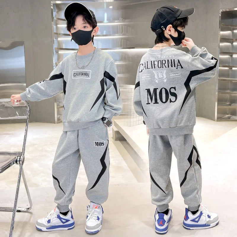 Boys Letter Sweatshirt Pullover 2 Pieces Tracksuit