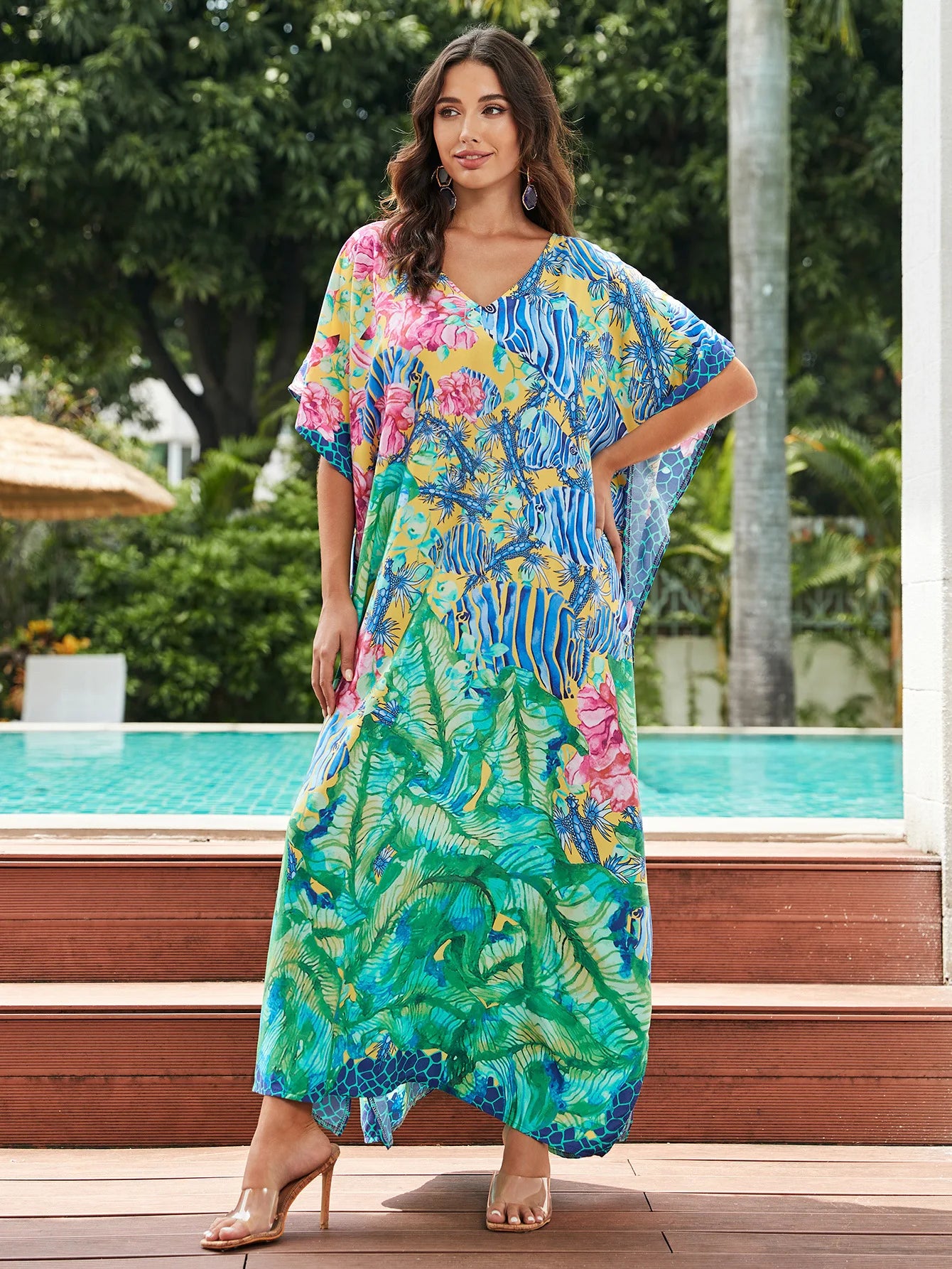 Plus Size Loose Fit Moroccan Print Beach Dress
