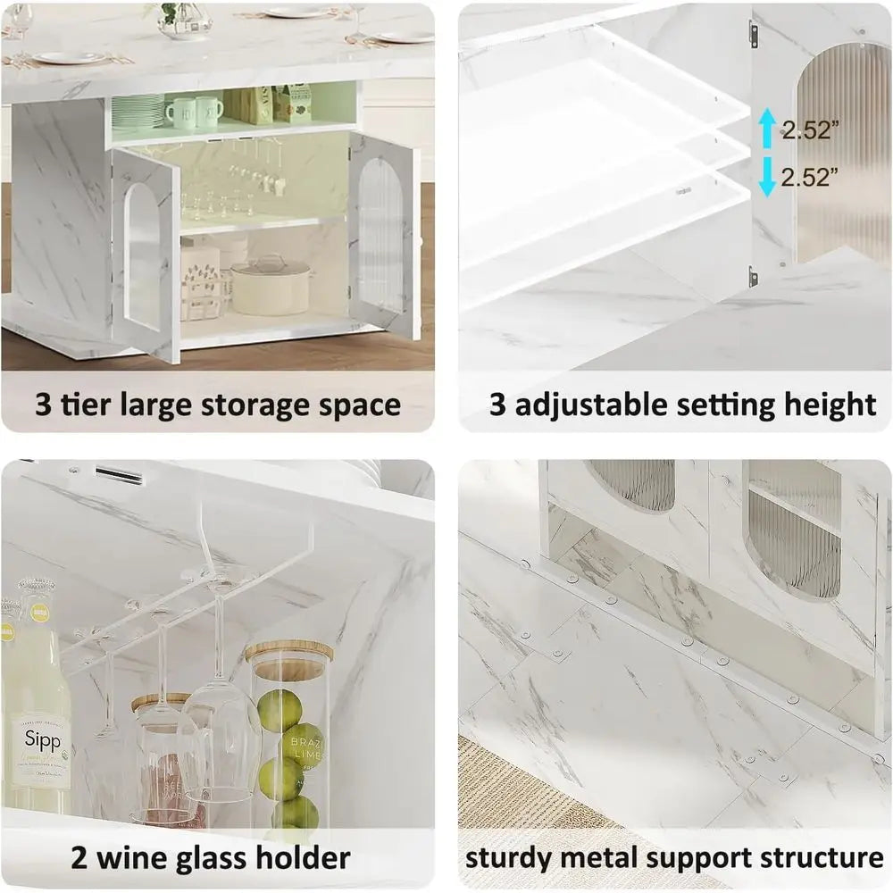 Dining Table for 4-6 with White Marble-Look