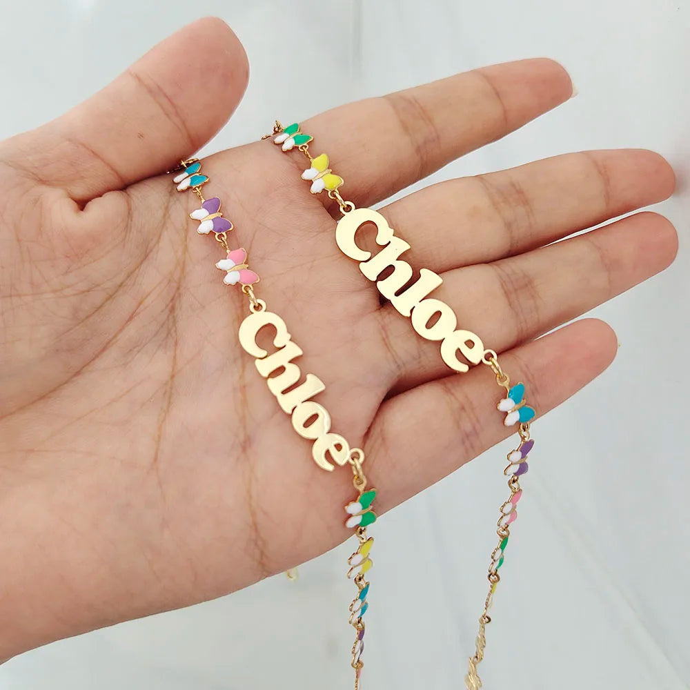 Customized Name Necklace and Bracelet Colorful Butterfly for Children