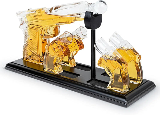 Pistol Shaped Whiskey Decanter with 4 Glass Set