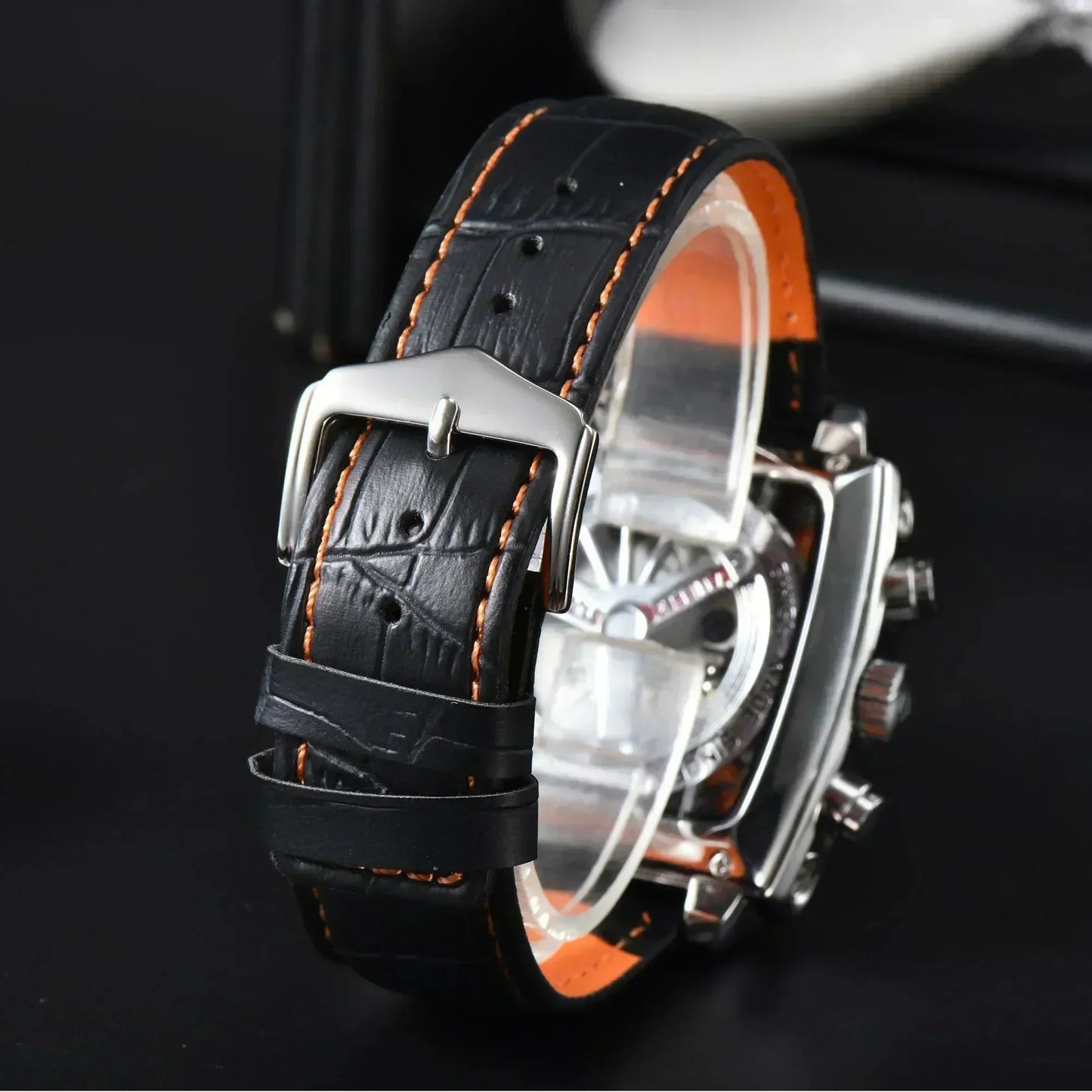 Monaco Square Case Leather Strap Watch