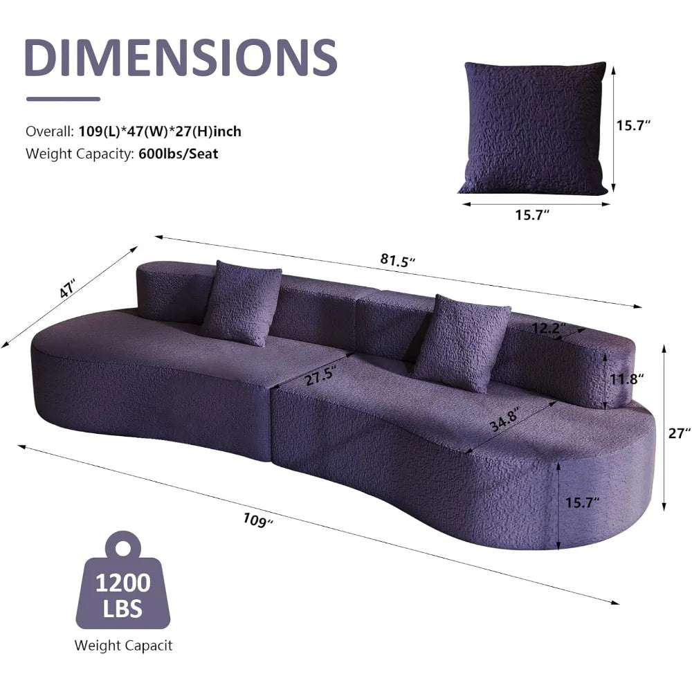 109" Modern Sectional Curved 4-Seater Sofa with 2 Throw Pillows