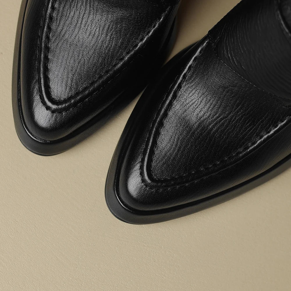 Genuine Leather Chunky High Heels Platform