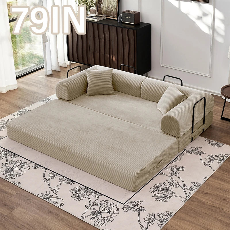 79" Convertible Sofa Bed with Fixed-Shape Frame & Removable Armrests