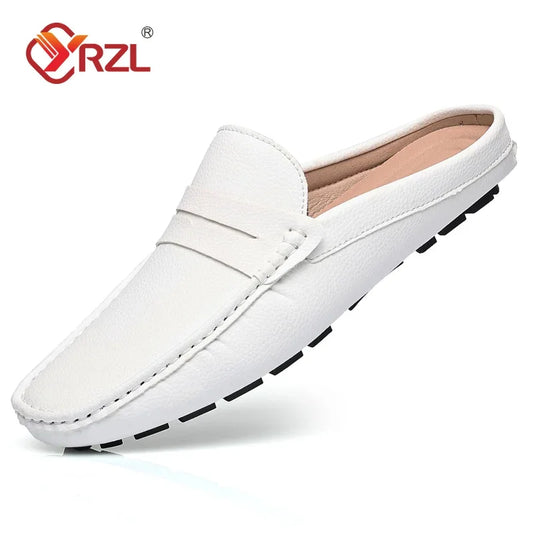 White Loafers Mens Handmade Summer Slip on Half Shoes