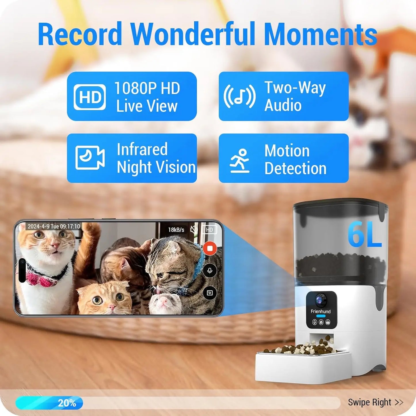 Smart Camera Automatic Cat Feeder 1080P HD Live View
