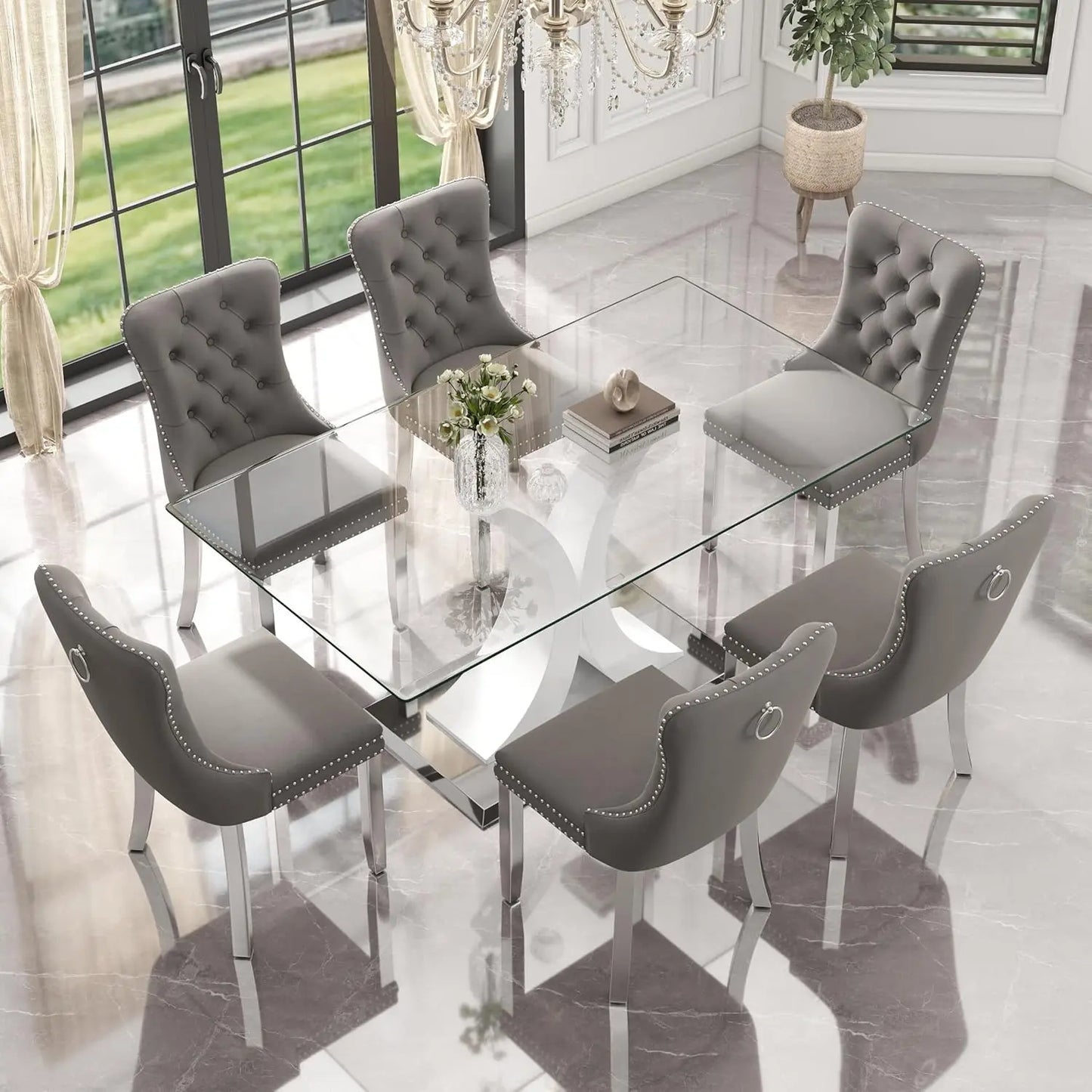 Modern Luxury Glass Dining Table For 4-6