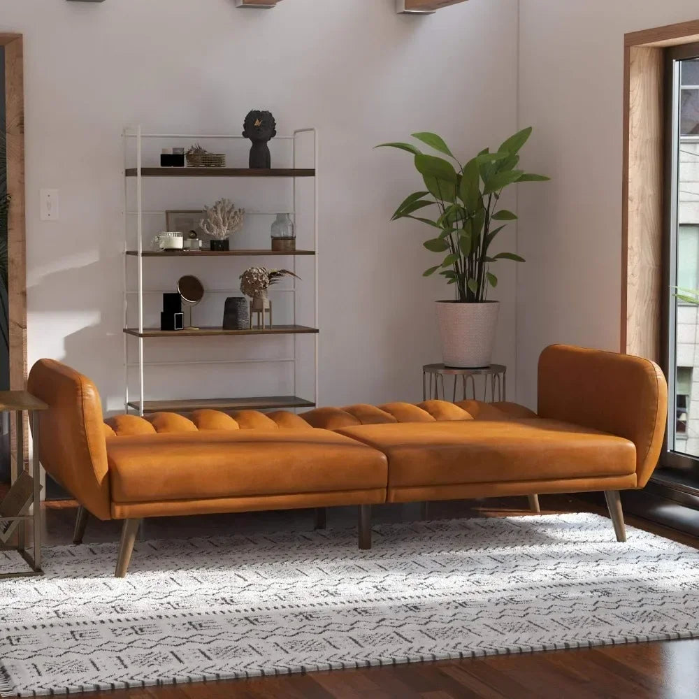 Camel Faux Leather Sofa