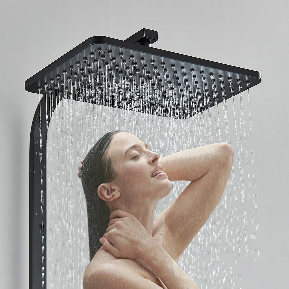 Black/Chrome Brass Bathroom Rainfall Shower