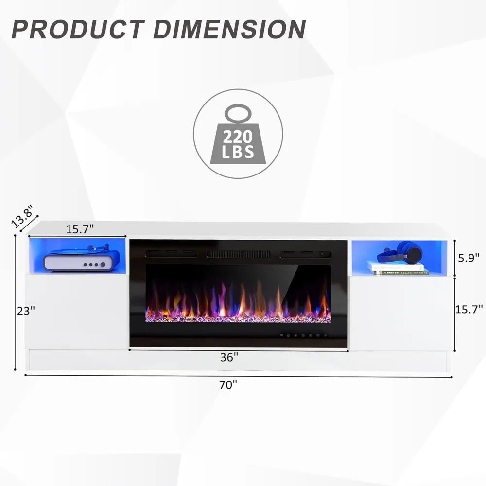 70" Fireplace TV Stand for TVs Up to 80" with 36" Electric Fireplace