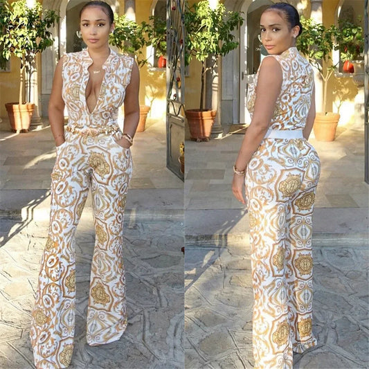 Casual Sleeveless Wide Leg Long Pant Romper