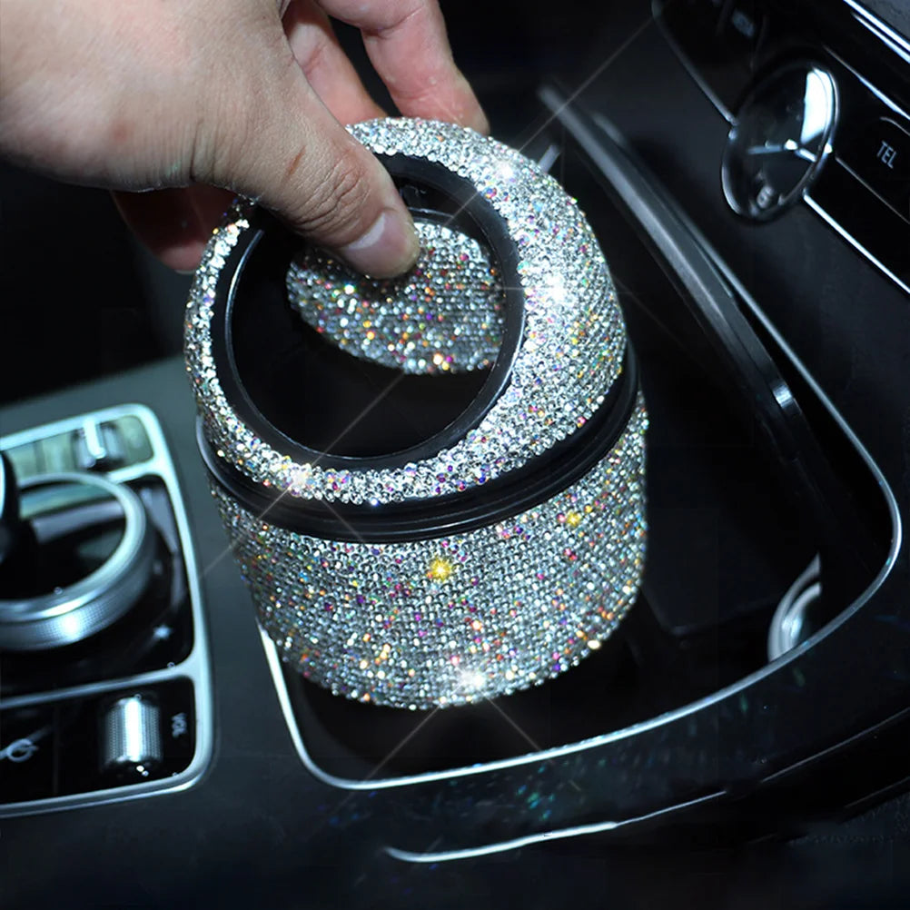 Car Trashcan with Lid Bling Rhinestone