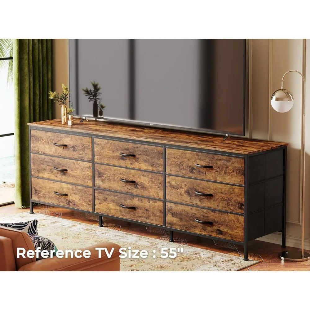 9 Drawer 63 Inch Dresser TV Stand for 55, 65, 70 Inch TV