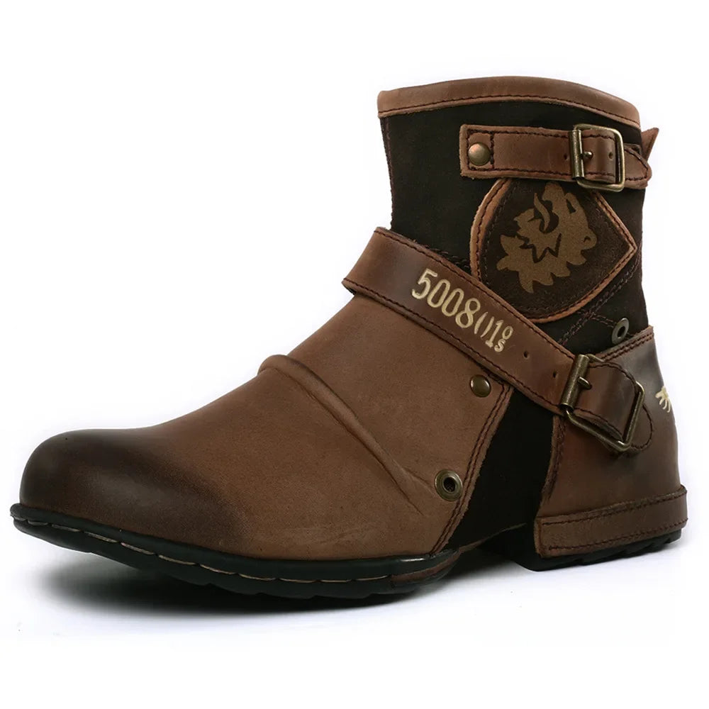 Round Toe European Retro Men's Leather Boots