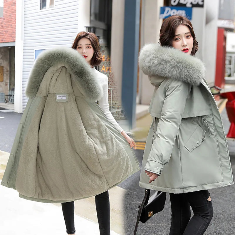 Fashion Long Coat Wool Liner Hooded Parka