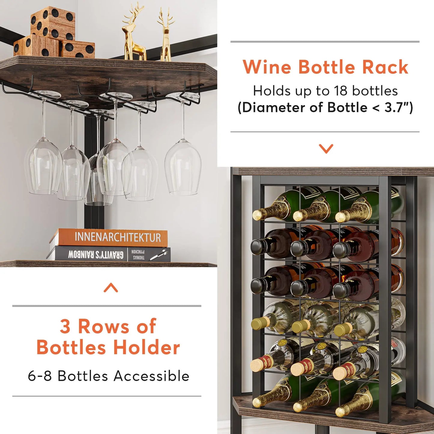 Wine Rack Cabinet 4 Tier Corner Shelf with Glass Holder