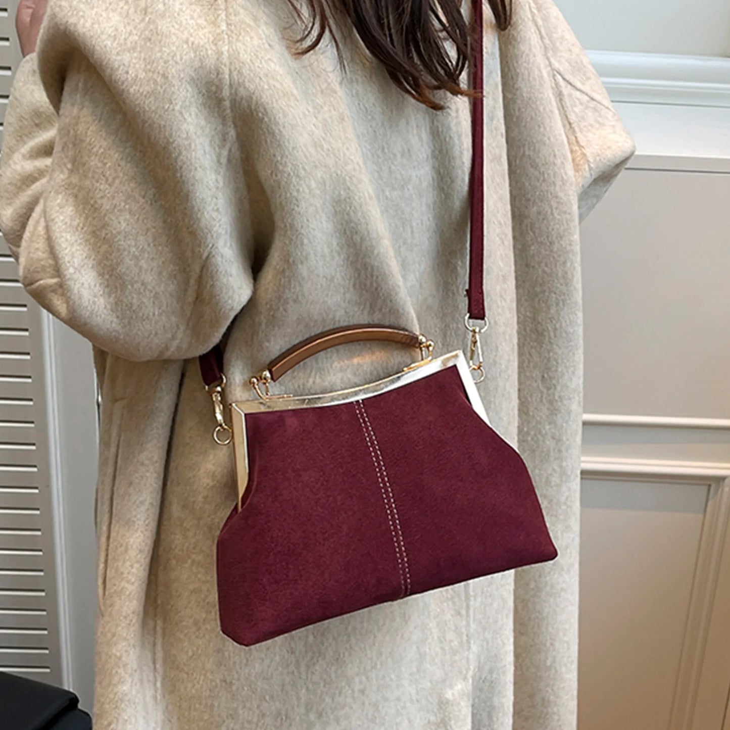 Faux Suede Fashion Handbag