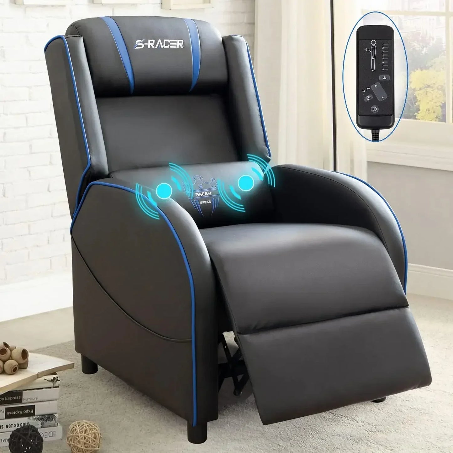 LED Gaming Massage Recliner Chair Racing Style
