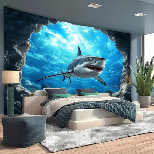 Blue Ocean Shark Tapestry Tropical Landscape Wall Hanging
