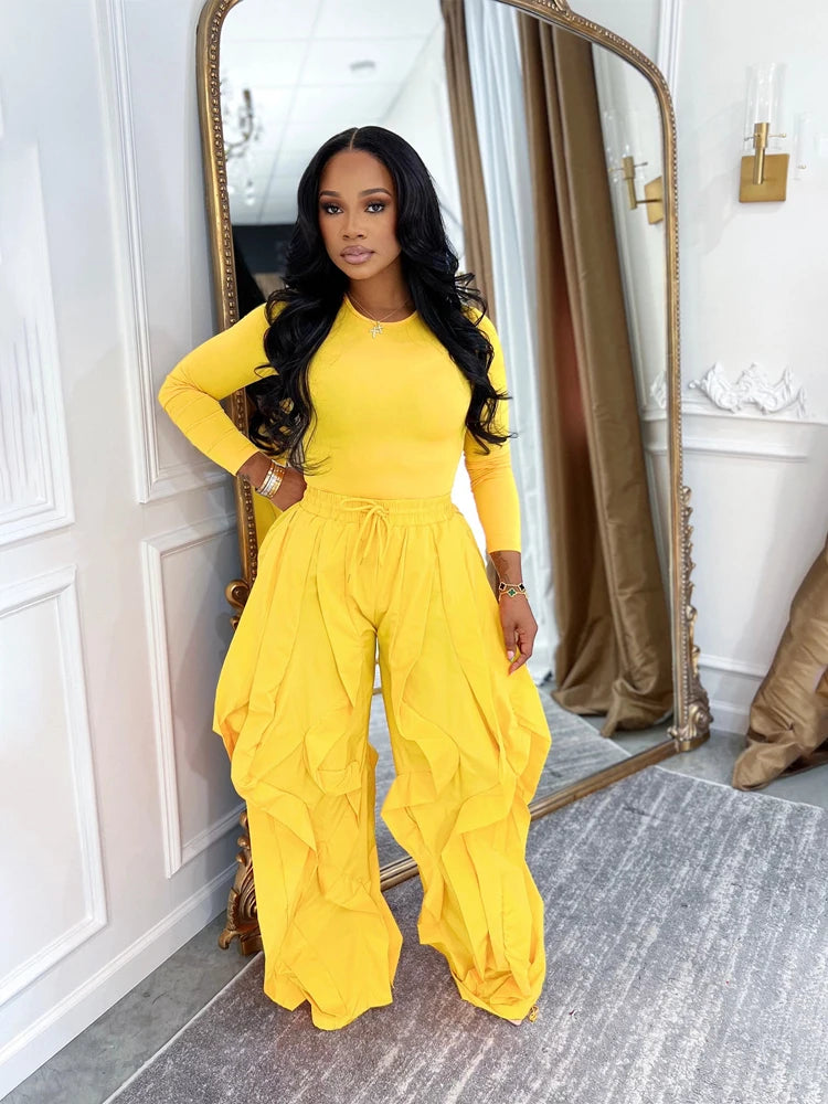 Two Piece Ruffle Drawstring Pants Set