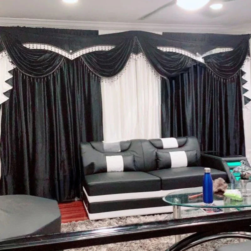 New Luxury Curtains Black White Valance