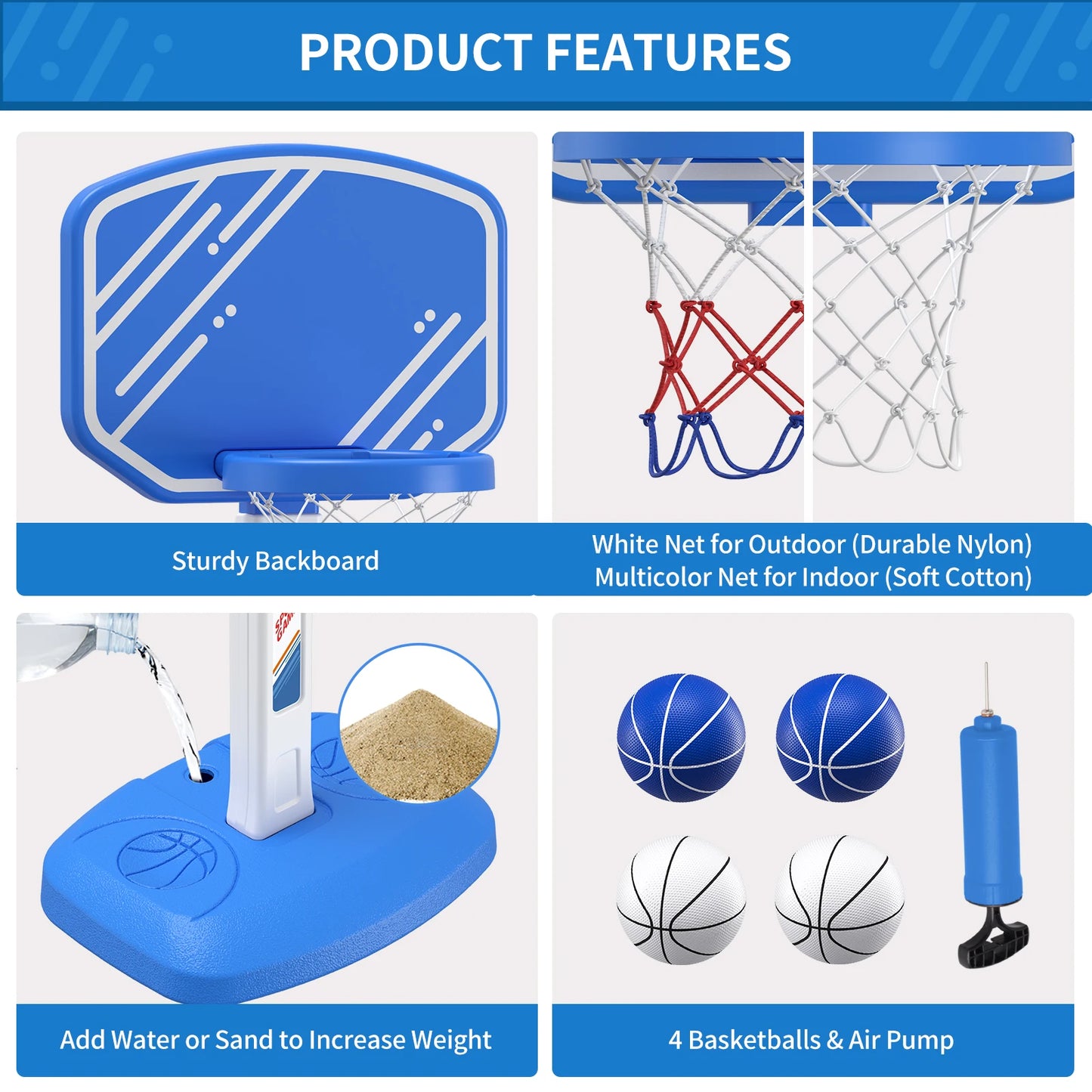 Garden Pool Basketball Hoop with Adjustable Height
