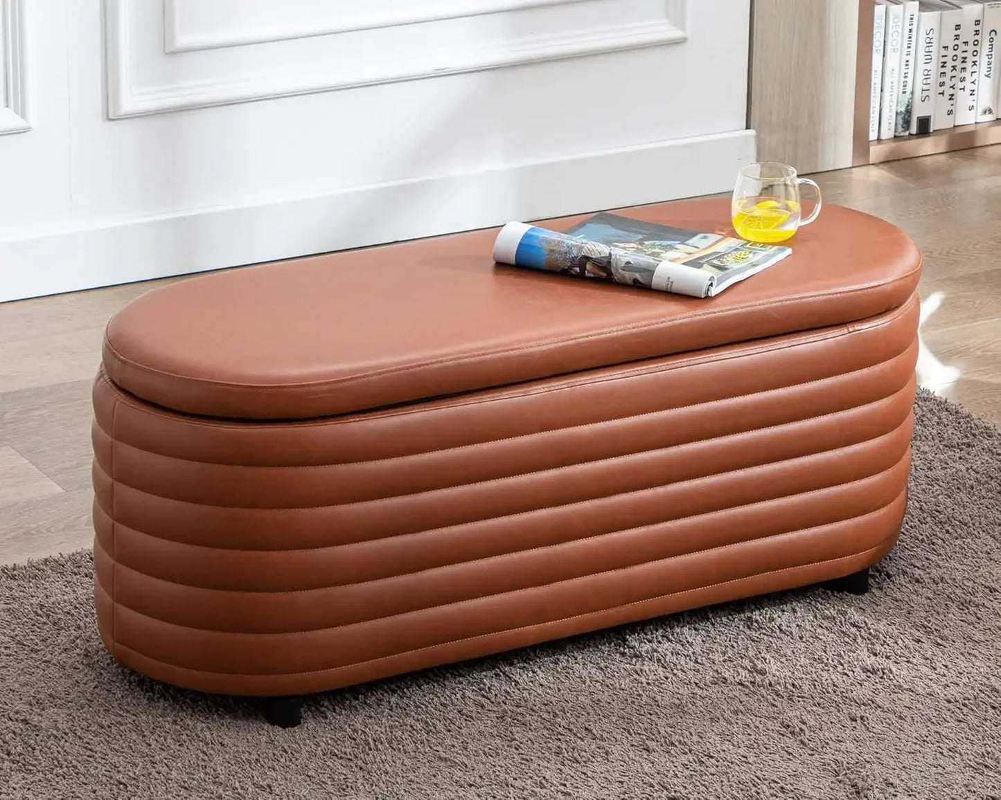 Upholstered Fabric Storage Bench with Safety Hinge