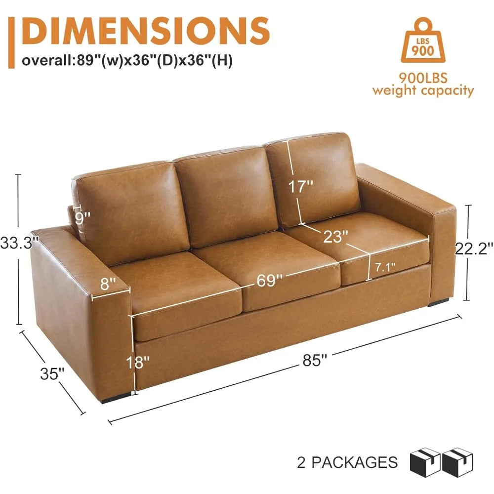 85" Luxury Faux Leather Sofa with Extra Deep Seats