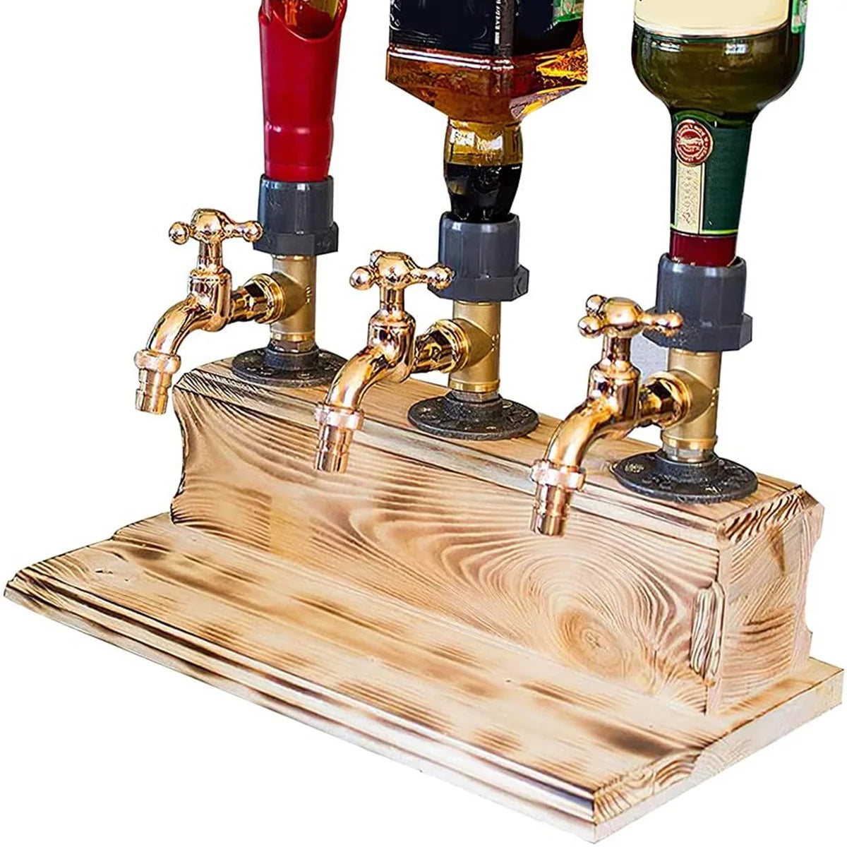 Wooden Whiskey Liquor Dispenser Faucet Shaped