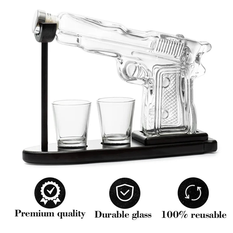 1 Set Gun Whiskey Decanter Set 10.14oz with 2 Shot Glasses
