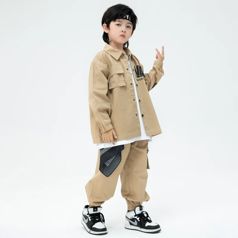 Kid K pop Hip Hop Clothing Khaki