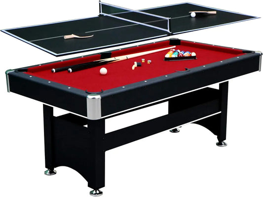 Spartan 6-ft Pool Table with Table Tennis Top Black with Red Felt