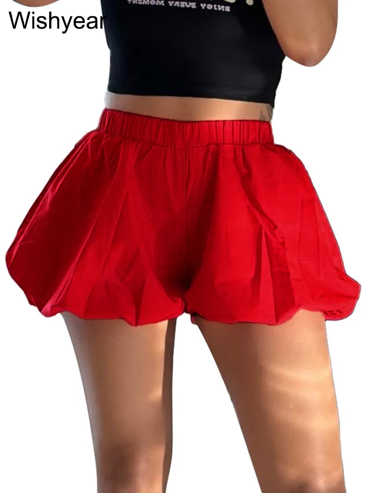 Casual Pleated Double Bubble Baddie Shorts for Women