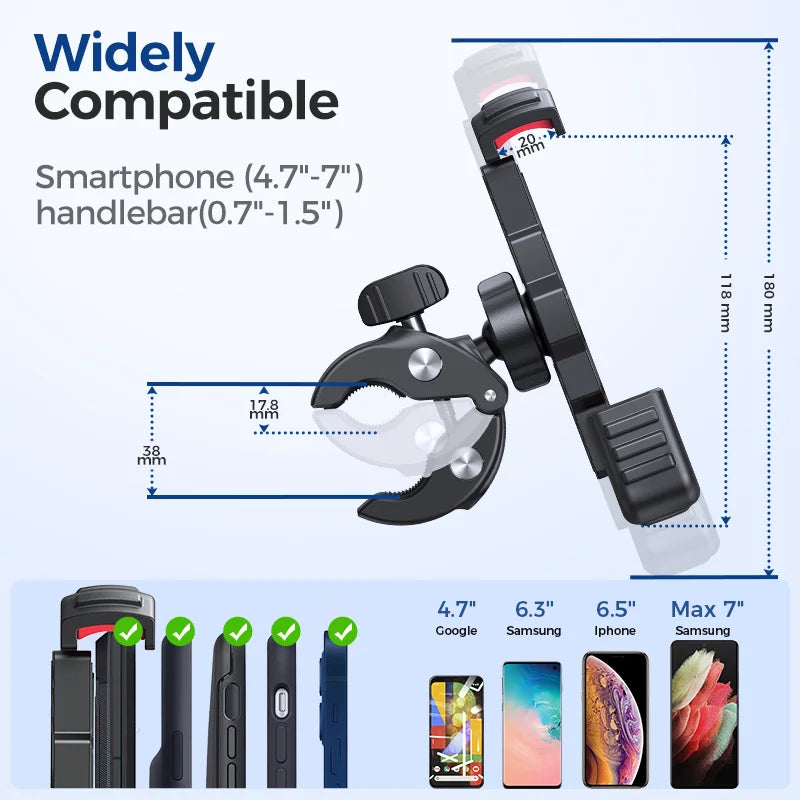 360° View Motorcycle Bike Phone Holder Universal Shockproof GPS Clip