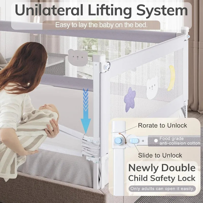 Bed Rail for Toddlers - (3 Pack) Toddler Bed Rails with Double Child Lock