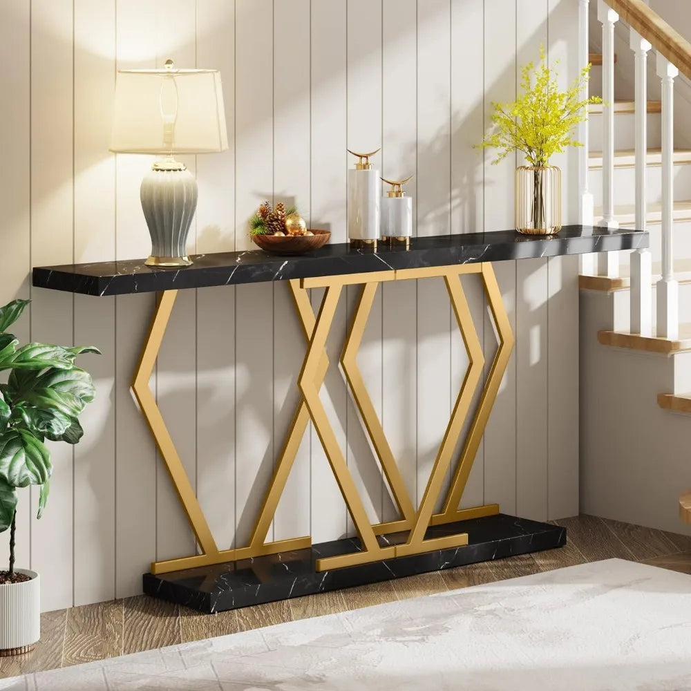 70.9 Inch Extra Long Modern Long Entryway Table with Gold Frame