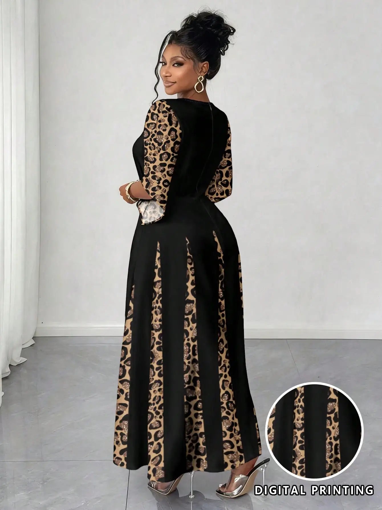 Leopard Print Maxi Dress with Bell Sleeves