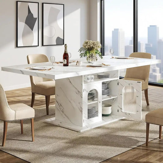 Dining Table for 4-6 with White Marble-Look