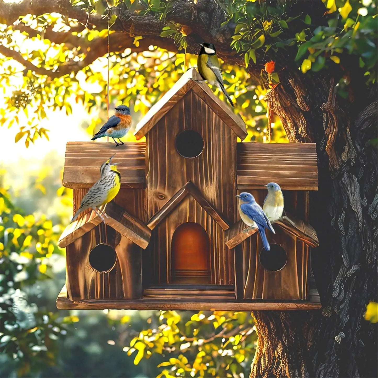 Outdoor Bird House, Handmade 6-hole, Hanging Habitat