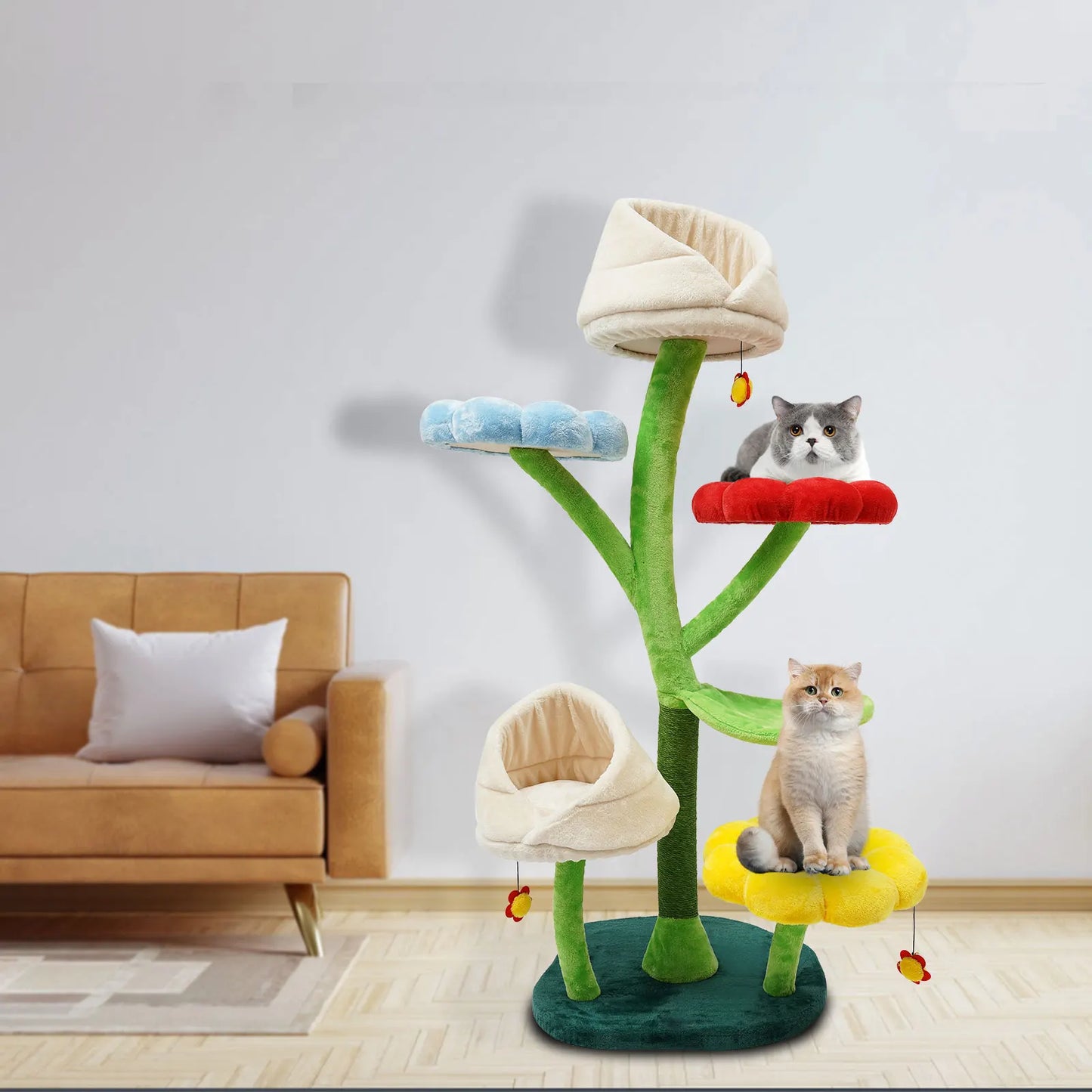 6-Level Flower Shape Plush Balls Cat Condo